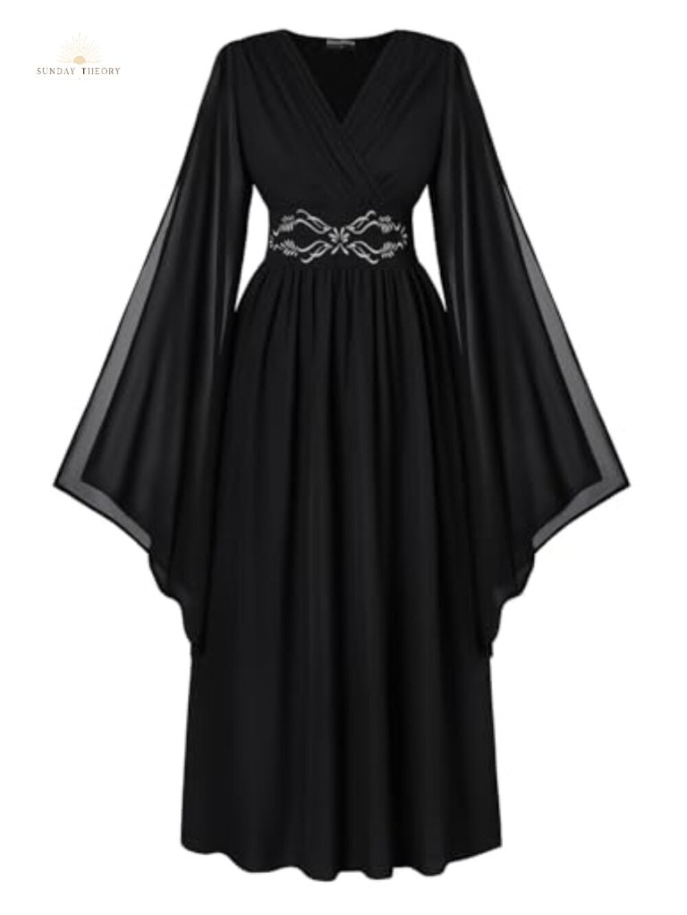 Renaissance Medieval Chiffon Costume Dress V-Neck Embroidery